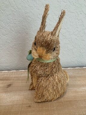 PIER 1 Easter Sisal Bunny Rabbit w/ pastel eggs Spring Shelf Decor 10" tall RARE